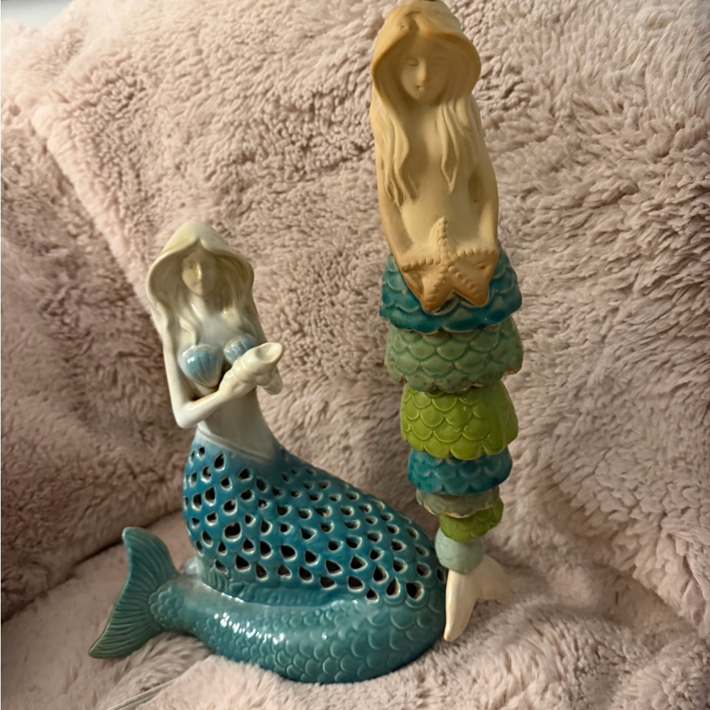 Anthropologie Blue and Green Mermaid lamp and hanging mermaid